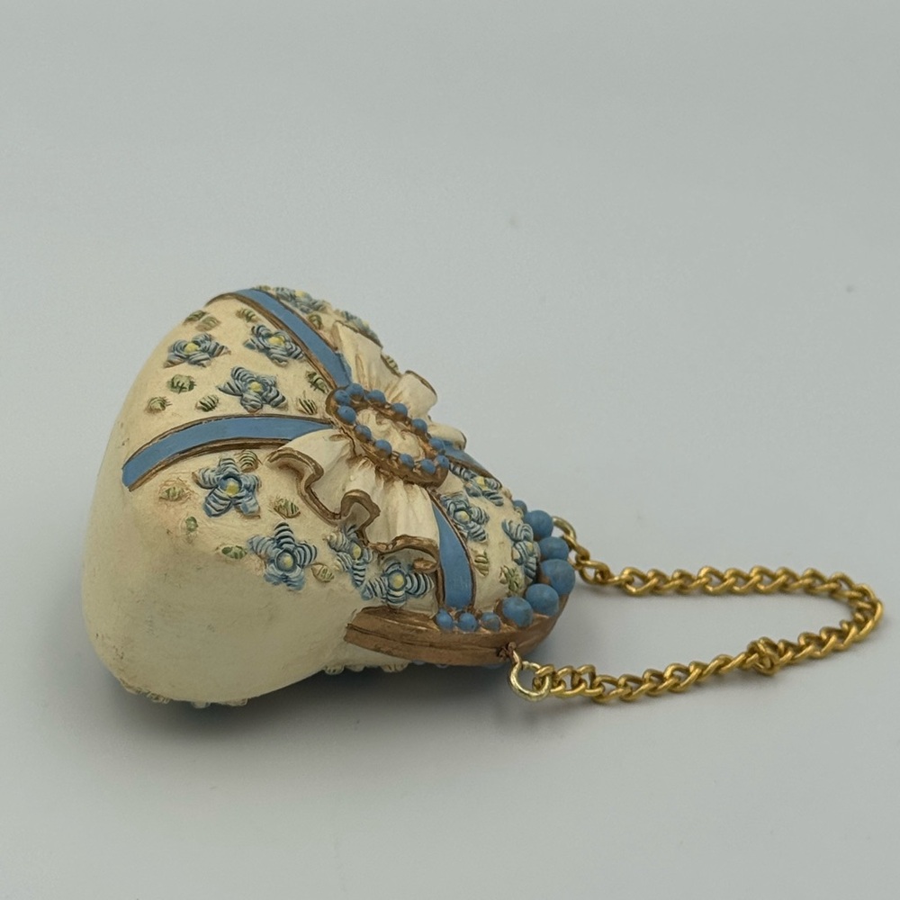 Vintage Avon Gift Collection Victorian Purse Ornament Blue‎ White Gold Handbag - Picture 5 of 14
